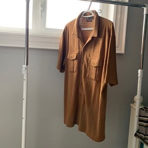 Large, tan, short sleeve button up